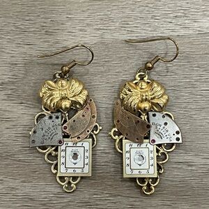 Elgin USA Watch Face Steampunk Earrings with Bow Handcrafted